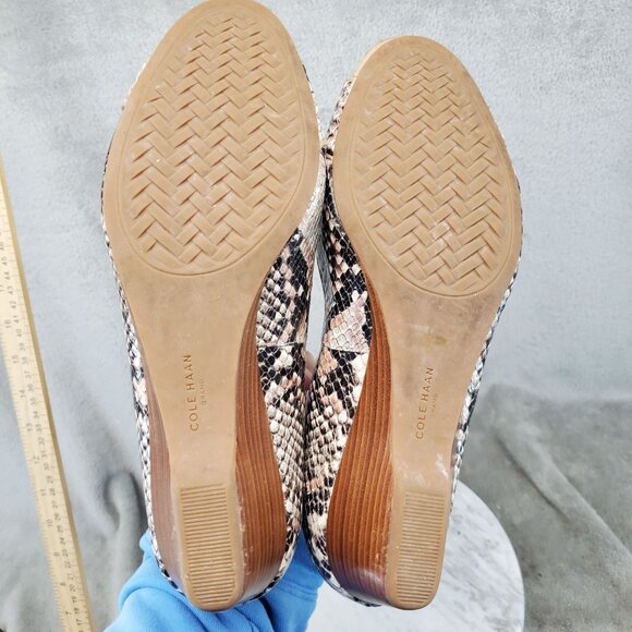 Cole Haan Shoes Womens Size 9 Snakeskin Leather Manmade Peep Toe Wedge - Picture 7 of 11